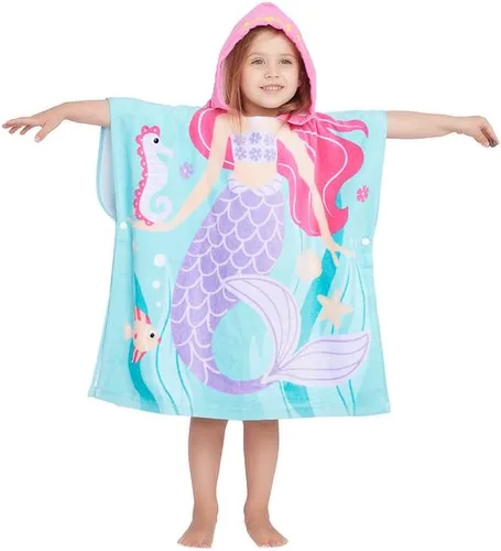Miniatura 2 de Gealaek Toalla con capucha 100% algodón para niños de 2 a 6 años, toalla de playa para piscina, toalla de playa, suave y absorbente, poncho de playa