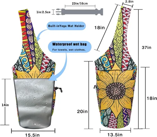 Miniatura 3 de Bolsa para Esterilla de Yoga - Bolsa Transportadora Tipo Tote Larga de Gran Apertura para Esterilla de Yoga con Bolsillo Impermeable con Cremallera