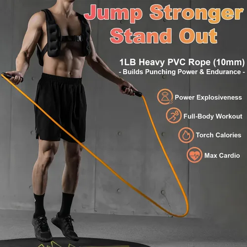 Miniatura 2 de Weighted Jump Rope, 1LB Tangle-Free Ball Bearing Rapid Speed Skipping Rope for Men Women, Adjustable 9mm Cotton & PVC Rope with Alum Handle for