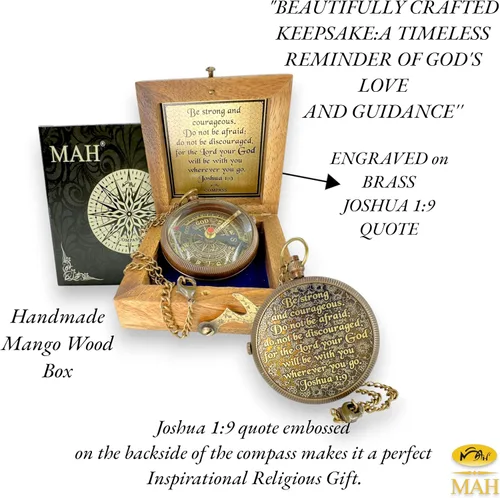 Miniatura 5 de Bible Verse Brass Compass – “Be Strong and Courageous” (Joshua 1:9) Christian Gift for Graduation, Baptism, Confirmation – Religious Keepsake for