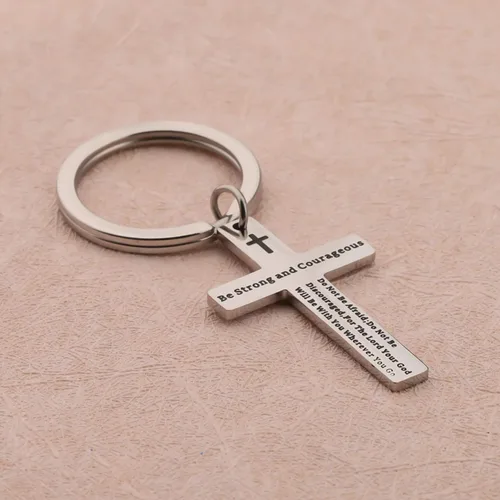 Miniatura 4 de Llavero cristiano Be Strong and Courageous Joshua 19 con versículo bíblico para perro, joyería religiosa
