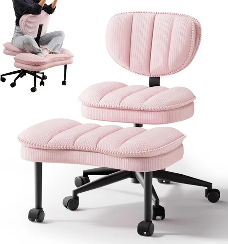 Miniatura 13 de HOMRELEXA Silla de oficina con patas cruzadas, silla de escritorio ergonómica cruzada en nube, silla de meditación con ruedas, asiento ajustable