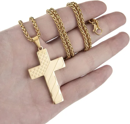 Miniatura 4 de DuoDiner Collar de cruz de acero inoxidable de 24 pulgadas con dije de versículo de la Biblia para hombres y niños