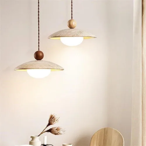 Miniatura 3 de Dining Room Pendant Lights Fixtures Natural Yellow Travertine Chandelier with Wood Accents Modern Simple White Glass Hanging Lamp for Kitchen Island