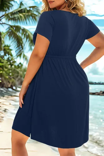 Miniatura 66 de Holipick Vestidos de verano para mujer, talla grande, casual, con bolsillos, acampanado, con botones, sin mangas, cuello en V
