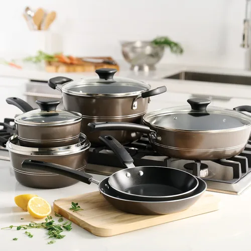 Miniatura 2 de Tramontina Sicilia - Juego de utensilios de cocina antiadherentes de 10 piezas con tapas de vidrio, ollas y sartenes antiadherentes de aluminio