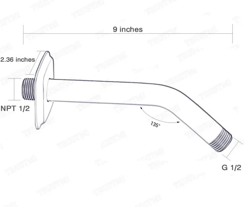 Miniatura 6 de TRUSTMI Brazo de ducha en ángulo con brida montado en la pared, tubo de extensión de repuesto curvado de 9 pulgadas para cabezal de ducha fijo