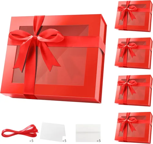 Miniatura 11 de PACKQUEEN 5 cajas de regalo negras grandes con ventanas, 13.5 x 9 x 4.1 pulgadas, cajas de regalo con ventanas transparentes para regalos que