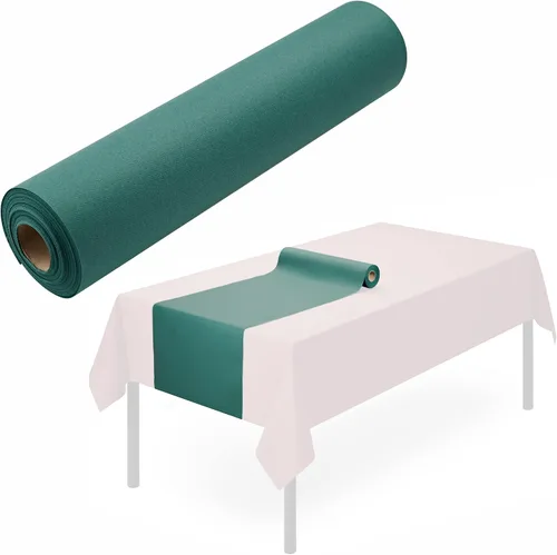 Camino de mesa desechable para mesa de comedor, 16 x 48 pulgadas, paquete de 20 caminos de mesa de papel verde similar al lino para Navidad, fiesta,