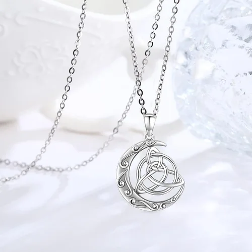 Miniatura 2 de Collar de pentagrama de plata de ley con triple luna, diosa celta, nudo celta, nudo de brujas, pentáculo, sol y luna, hécate, tetragrammaton, collar