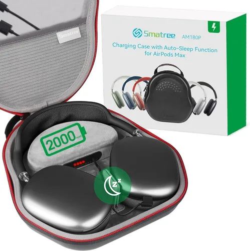 Smatree Funda de carga para auriculares AirPods Max/AirPods Max 2, carga USB-C, bolsa de carga de batería de 2000 mAh con modo de suspensión, funda