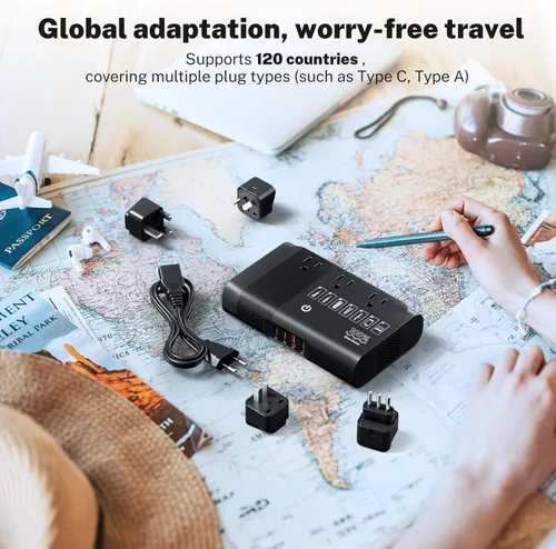 Miniatura 2 de DOACE Convertidor de voltaje de viaje de 500 W, transformador reductor de onda sinusoidal pura de 220 V a 110 V para viajes internacionales, Europa
