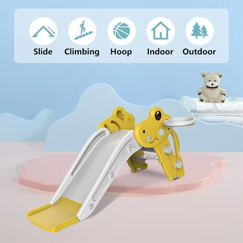 Miniatura 2 de Tobogán para niños pequeños, juego de tobogán para niños pequeños para interiores y exteriores con pelota y aro, y pasos antideslizantes, regalo