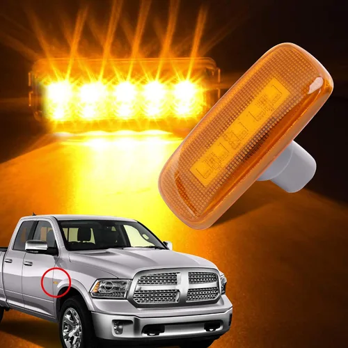 Miniatura 5 de HUSUKU 4 piezas de luces LED de marcador lateral para cama doble para Dodge Ram 2500 3500 2010-2017 (2x ámbar, 2x rojo)