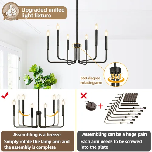 Miniatura 3 de Lynnoland - Candelabros de 6 luces de granja para comedor, accesorios de iluminación colgantes, lámparas industriales modernas para dormitorio