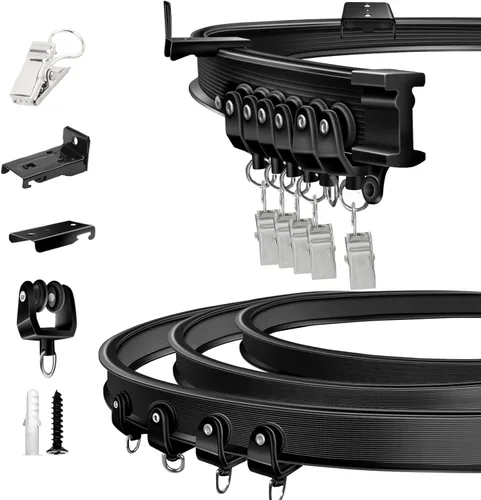 Miniatura 13 de TOKPLNU Riel de cortina de techo, 12 pies, color negro, flexible, flexible, curvado, para montaje en pared, sistema de riel de techo deslizante