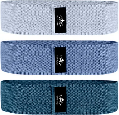 Miniatura 10 de Hatha Yoga Large Resistance Band,14.5" x3.15",Fabric Exercise Loop Bands with Instruction Guide and Carry Bag, Set of 3.