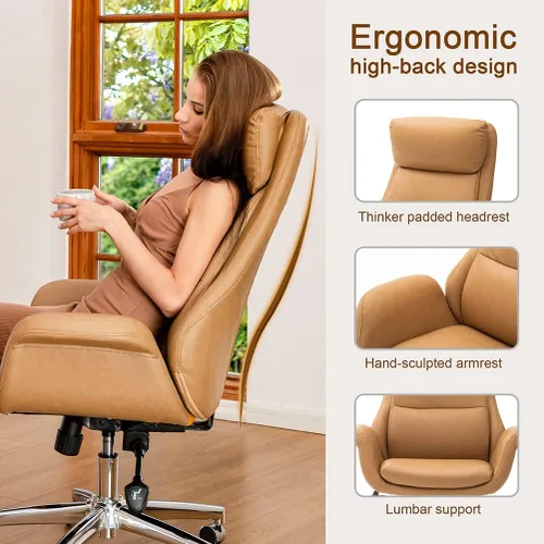 Miniatura 7 de Glitzhome Silla de oficina ejecutiva moderna, silla de escritorio ergonómica de piel sintética con respaldo alto, silla de oficina giratoria