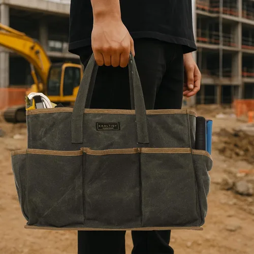 Miniatura 7 de Bolsa de herramientas de lona encerada resistente de 16 onzas, bolsa de herramientas de jardín Bolsa portátil de almacenamiento de herramientas