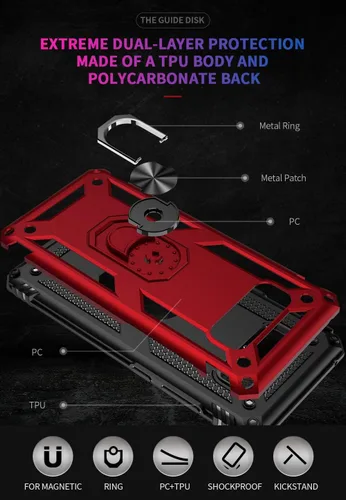 Miniatura 7 de Funda de grado militar para Samsung Galaxy Note 8, soporte de anillo giratorio de metal 360, soporte de soporte magnético integrado para montaje