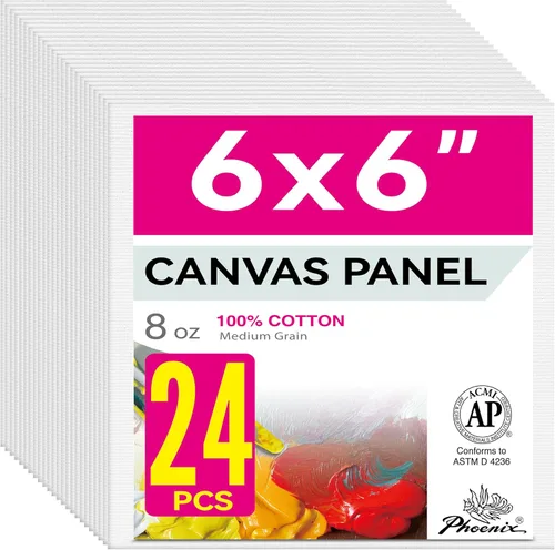 Miniatura 10 de PHOENIX - Juego de 12 paneles de lienzo de algodón con triple imprimación para pintura al óleo y acrílica Blanco