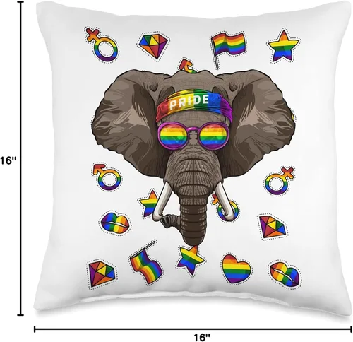 Miniatura 4 de Cute LGBT Animals LGBT - Almohada lesbiana con diseño de elefante, gay Pride Month Animal Rainbow Lesbiana, 16 x 16 pulgadas, multicolor