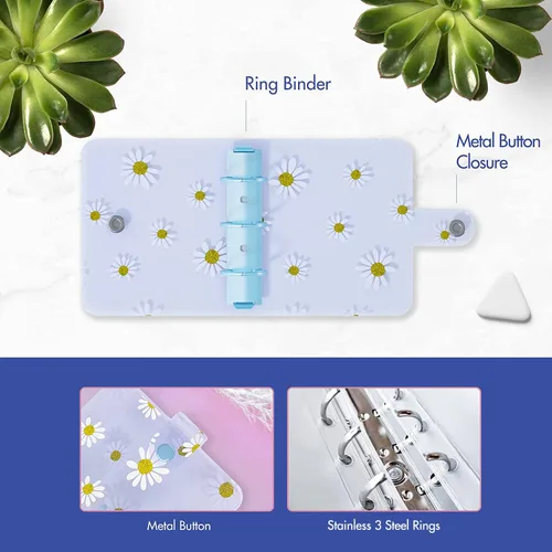 Miniatura 4 de SOUL MAMA Mini Carpeta Billetera - Lindo Organizador de Dinero Azul Daisy con Sobres de Efectivo y Planificador de Presupuesto Claro