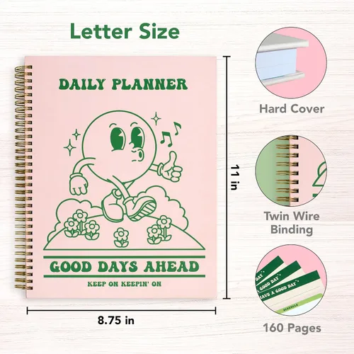 Miniatura 2 de Agenda Linda de Lista de Tareas, Cuaderno Sin Fechas, A4 de Tapa Dura en Espiral Retro, Cuaderno Estético Diario para Estudiantes, Niñas y Rosa Retro