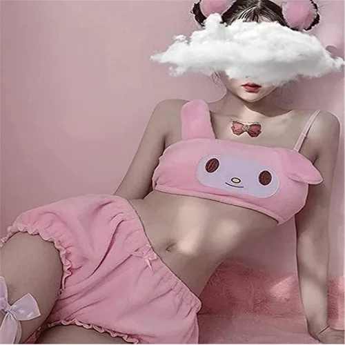 Miniatura 3 de BZB Conjunto de pijama kawaii de anime para mujer traje de dormir de terciopelo dulce y encantador top tubo y pantalones cortos