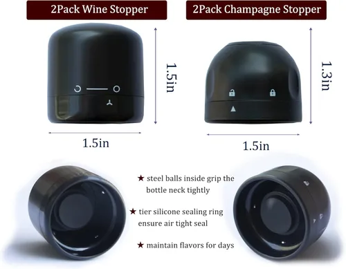 Miniatura 3 de Tapones para vino y champán, paquete de 2 tapones para botellas de champán y vino, sellador reutilizable a prueba de fugas para vino y champán