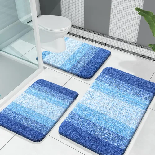 Miniatura 18 de OLANLY Juego de alfombras de baño de 3 piezas, alfombras de baño de microfibra suave y absorbente y alfombra de inodoro de contorno en forma de U