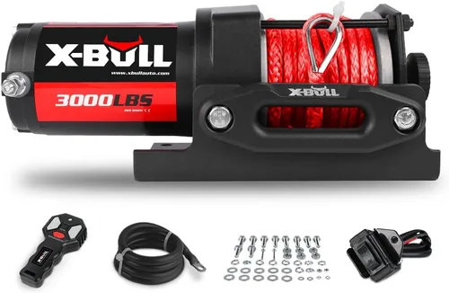 X-BULL Cabrestante eléctrico de 12 V, 3000 libras, cuerda sintética, cabrestante eléctrico para remolcar ATV/UTV todoterreno con soporte de montaje