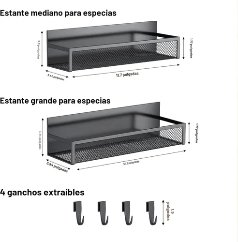 Miniatura 2 de Aufworld Estante magnético para especias para refrigerador, paquete de 2 estantes magnéticos, organizador magnético para refrigerador con 4 ganchos