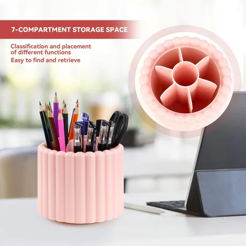 Miniatura 5 de yuntop Paquete de 1 organizador de brochas de maquillaje giratorio de 360°, soporte para brochas de maquillaje de 7 ranuras para tocador, tocador