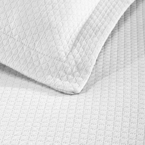 Miniatura 7 de Cubrecama doble Superior Diamond Solitaire de algodón de primera calidad Jacquard Matelassé con fundas de almohada a tono, color aguamarina, Blanco