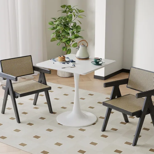 Miniatura 5 de Mesa cuadrada blanca de tulipanes para 2 personas, mesa de comedor pequeña de 24 pulgadas con base de pedestal de metal para cocina, mesa moderna