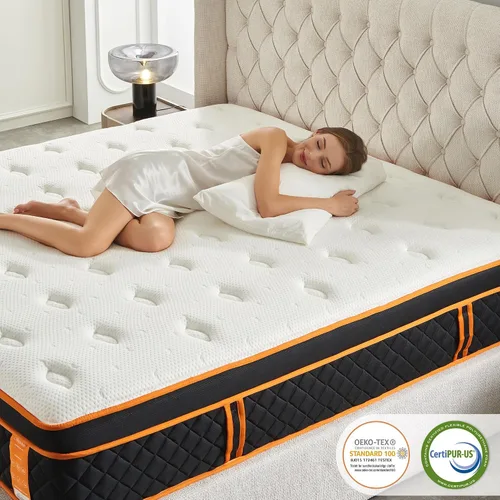 Miniatura 2 de Colchón híbrido tamaño King de 14 pulgadas, colchón de espuma viscoelástica de gel de firmeza media europea en una caja con resortes embolsados