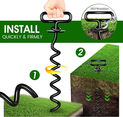 Miniatura 4 de Estaca de amarre para perros grandes de hasta 250 libras, estaca resistente para acampar en el patio exterior, anclaje de suelo giratorio de 360°