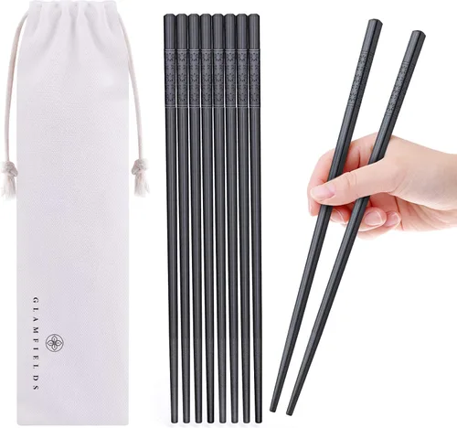 5 pares de palillos de fibra de vidrio, GLAMFIELDS, reutilizables, japoneses, chinos, aptos para lavavajillas, antideslizantes, 9 1/2 pulgadas,