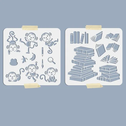 Miniatura 2 de MAYJOYDIY Plantillas de libro de mono, combinación de plantillas de mono de animales, 20 patrones, 11.8 x 11.8 pulgadas, material PET lavable