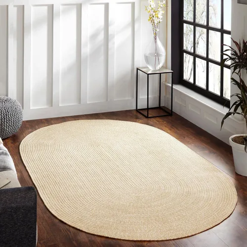 Miniatura 19 de BNM - Alfombra ovalada bohemia para interiores y exteriores con patrón trenzado sólido, perfecta para patio trasero, patio, oficina, sala de estar