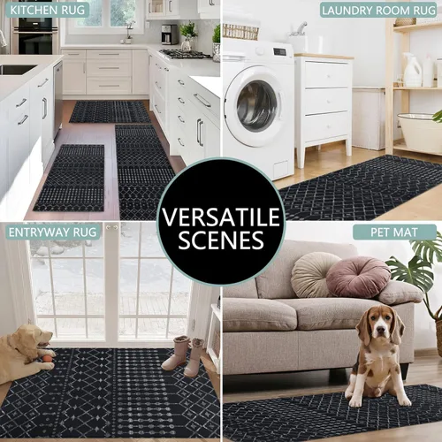 Miniatura 6 de Juego de 3 alfombras de cocina estilo bohemio, marroquí, modernas, para piso, patrón geométrico, antideslizantes, lavables, para decoración