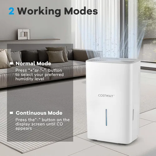 Miniatura 4 de COSTWAY Deshumidificador Energy Star de 65 pintas, 5000 pies cuadrados, deshumidificador portátil grande para sótanos con 2 modos y 3 velocidades