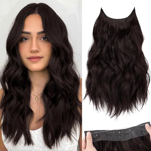 Miniatura 38 de KooKaStyle - Extensiones de cabello con hilo invisible, diadema transparente, ajustables, 4 clips fijadores, cabello largo y ondulado de 12