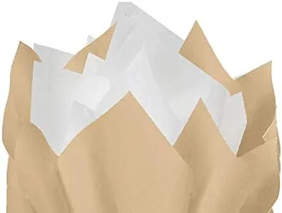 100 hojas de papel de seda de pergamino y blanco con pompones, mezcla de papel de seda con 12 etiquetas de regalo y cordel