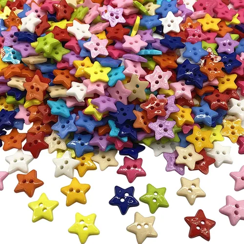Miniatura 2 de Queenbox 30 botones de estrella de cinco puntas de 0.59 pulgadas con 2 agujeros, botones de costura de resina para tejer, manualidades, costura