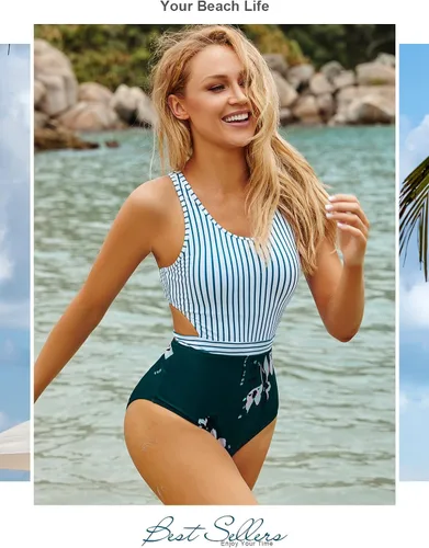 Miniatura 2 de MOLYBELL Traje de baño de una pieza para mujer de talle alto monokini estampado floral con cremallera