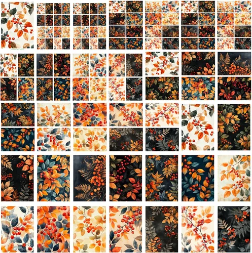 Miniatura 4 de Paquete de papel Decoupage (35 hojas de 6 x 8 pulgadas) bayas de otoño: hojas naranjas y rojas con bayas vibrantes y follaje dorado en diseños