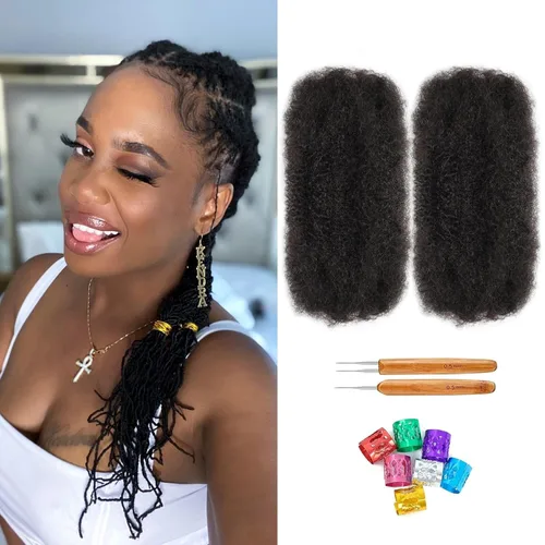 Miniatura 33 de Extensiones de cabello humano Loc de 0.2 cm de ancho, 4 pulgadas, 30 hebras, negro natural 100% completamente hechas a mano, extensiones