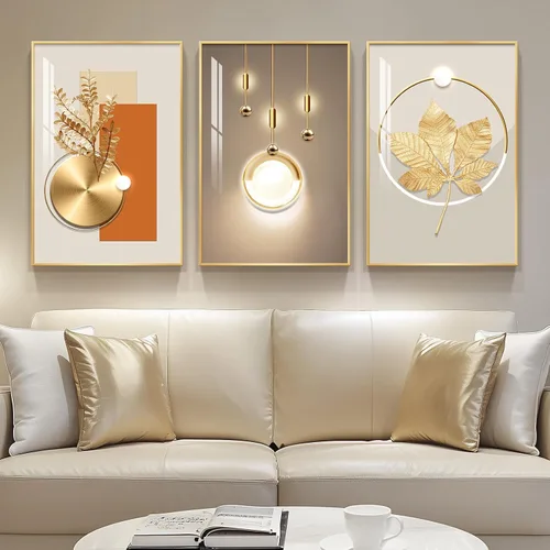 Miniatura 43 de Arte de pared moderno enmarcado en blanco y negro, 3 piezas de impresiones contemporáneas grandes para paredes, juego de 3 imágenes de hojas doradas